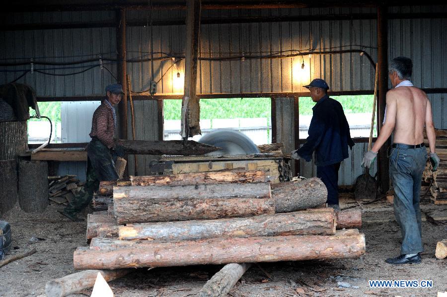 Rescuers cut chocks at Xuxiang Colliery in Hegang City, northeast China's Heilongjiang Province, July 24, 2015.