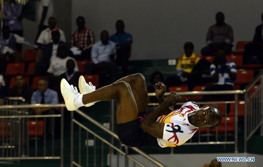 Gustany of the Republic of Congo competes during the men's singles final of aerobics event at the 11th All-Africa Games in Brazzaille, Republic of Congo, on Sept. 8, 2015. 