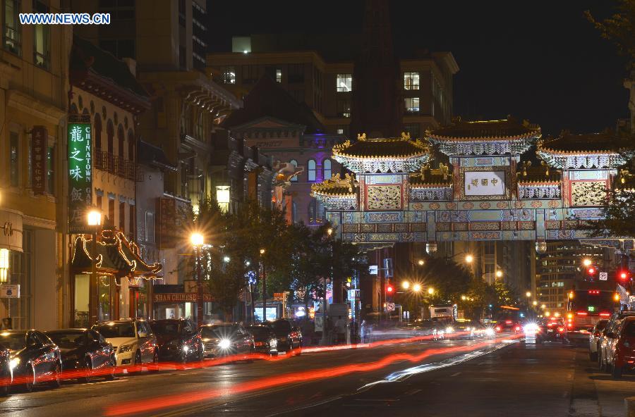 Photo taken on Sept. 17, 2015 shows the night view of the Chinatown in Washington D.C., capital of the United States.