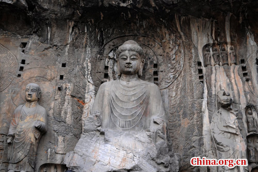 The Longmen Grottoes, located near Luoyang, Henan Province, are a treasure house of ancient Buddhist cave art.