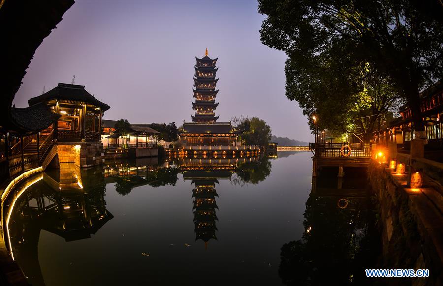 Photo taken on Dec. 15, 2015 shows the night scene of Wuzhen, east China's Zhejiang Province. 