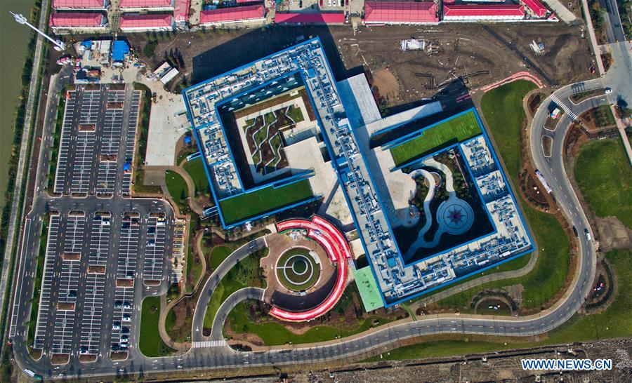 An aerial photo taken on Dec. 12, 2015 shows the 'Toy Story' hotel in Shanghai Disney Resort in Shanghai, east China.