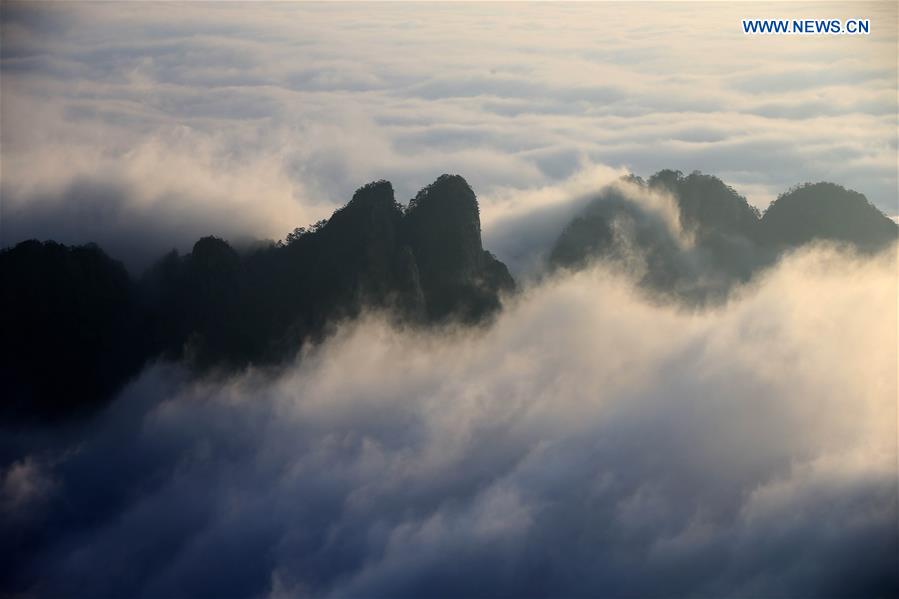 Photo taken on Jan. 13, 2016 shows the sea of clouds after a snowfall at the Huangshan Mountain scenic spot in Huangshan City, east China's Anhui Province.