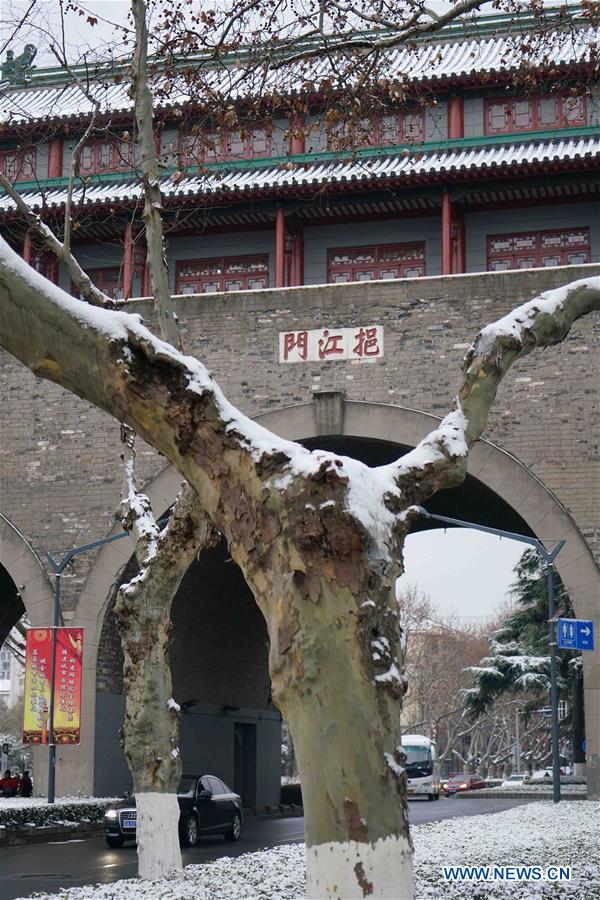 Photo taken on Jan. 21, 2016 shows the snow scenery in Nanjing, capital of east China's Jiangsu Province. 