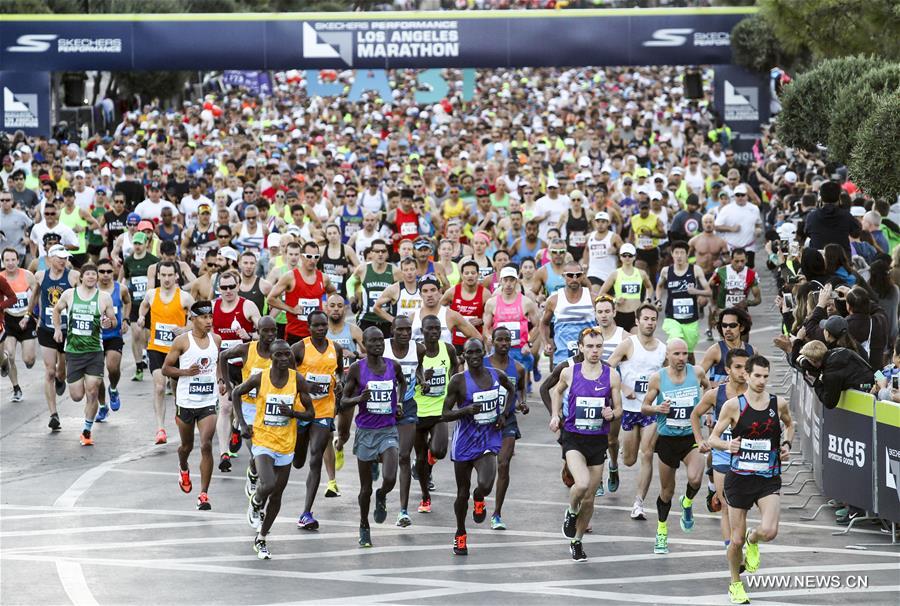 More than 25,000 runners from all 50 states and 62 countries and regions participated in the 26.2-mile event, which began at Los Angeles Dodger Stadium and went through Los Angeles, West Hollywood and Beverly Hills and ended in Santa Monica