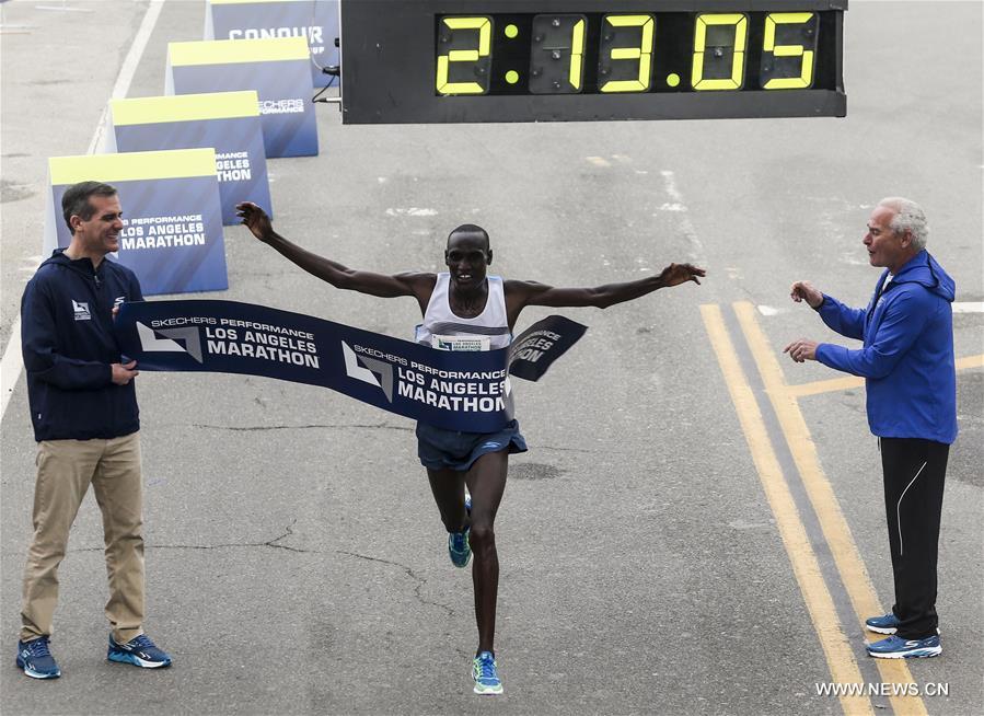 More than 25,000 runners from all 50 states and 62 countries and regions participated in the 26.2-mile event, which began at Los Angeles Dodger Stadium and went through Los Angeles, West Hollywood and Beverly Hills and ended in Santa Monica