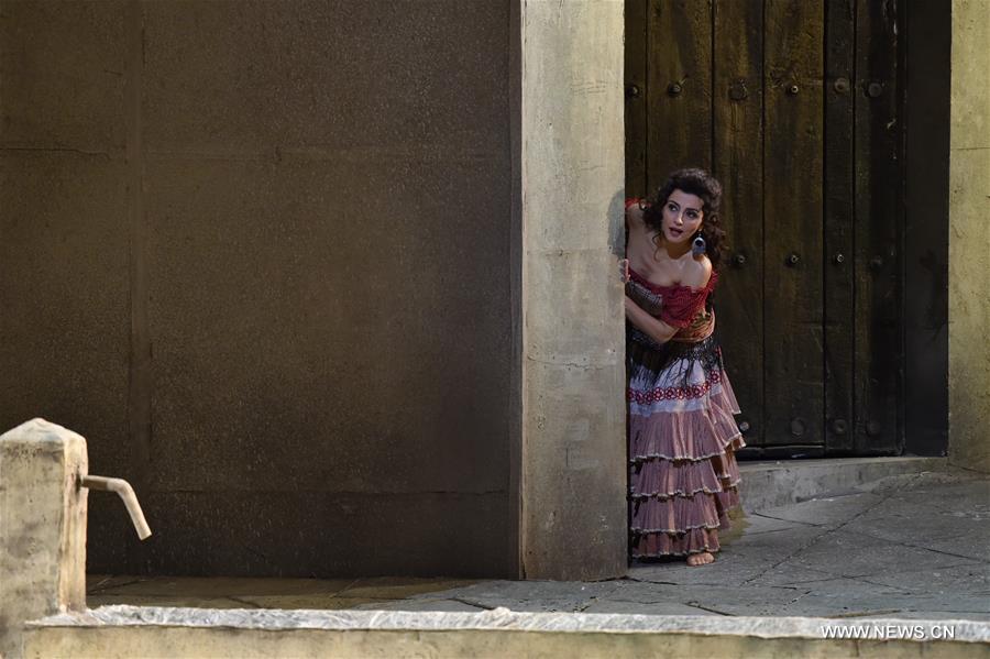  Itanlian singer Giuseppina Piunti acting as Carmen performs at the opera Carmen at the National Center for the Performing Art in Beijing, capital of China, Feb. 27, 2016