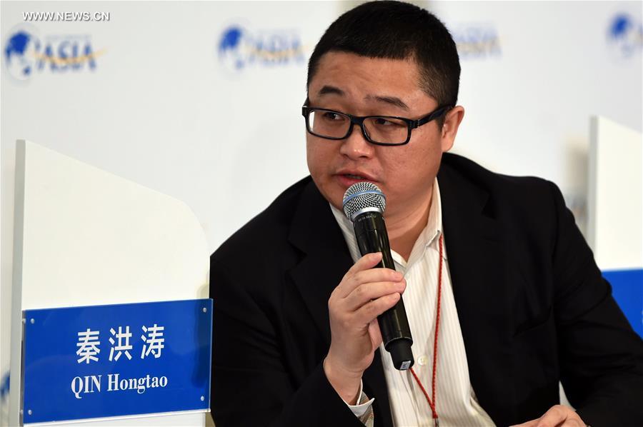 Qin Hongtao, CEO of Hengchang, a p2p Internet banking company, speaks on a session of Internet Banking in the annual Boao Forum for Asia (BFA) in Boao, south China's Hainan Province, March 22, 2016. 