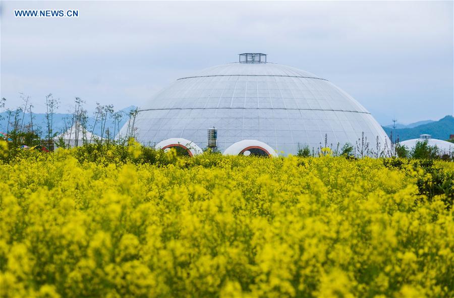 A dome greenhouse is seen in Tiantai County, east China's Zhejiang Province, April 9, 2016.