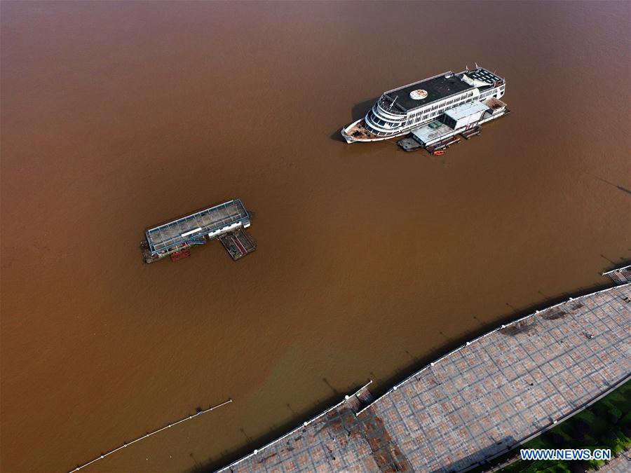 Photo taken on May 10, 2016 shows a flooded square along the Xiangjiang River in Changsha, capital of central China's Hunan Province.