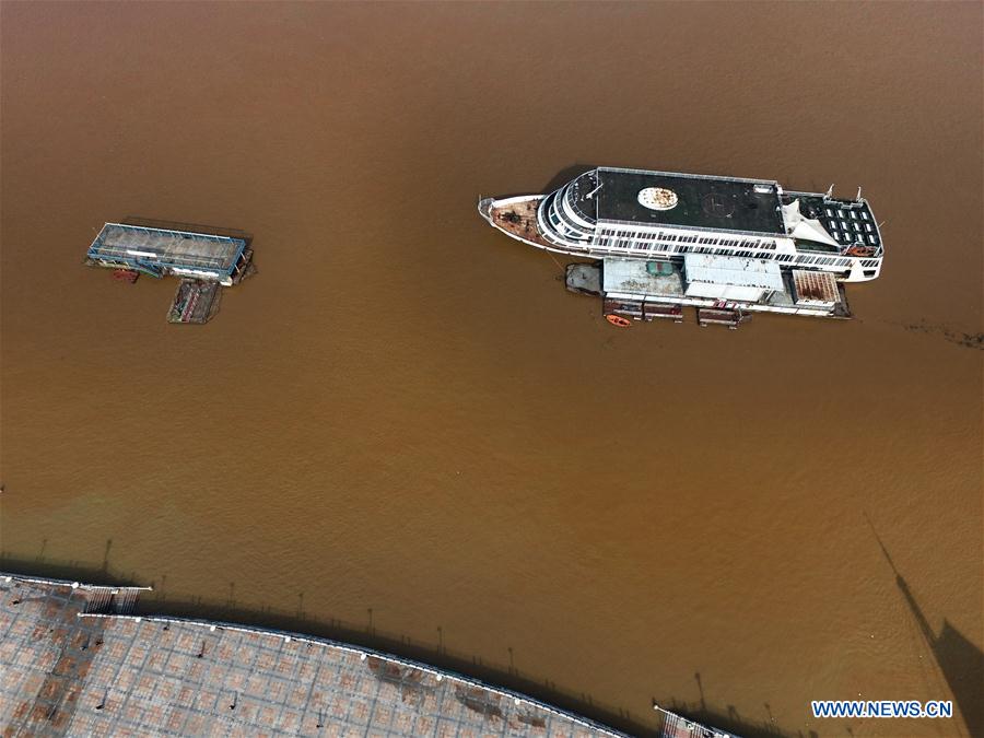 Photo taken on May 10, 2016 shows a flooded square along the Xiangjiang River in Changsha, capital of central China's Hunan Province.