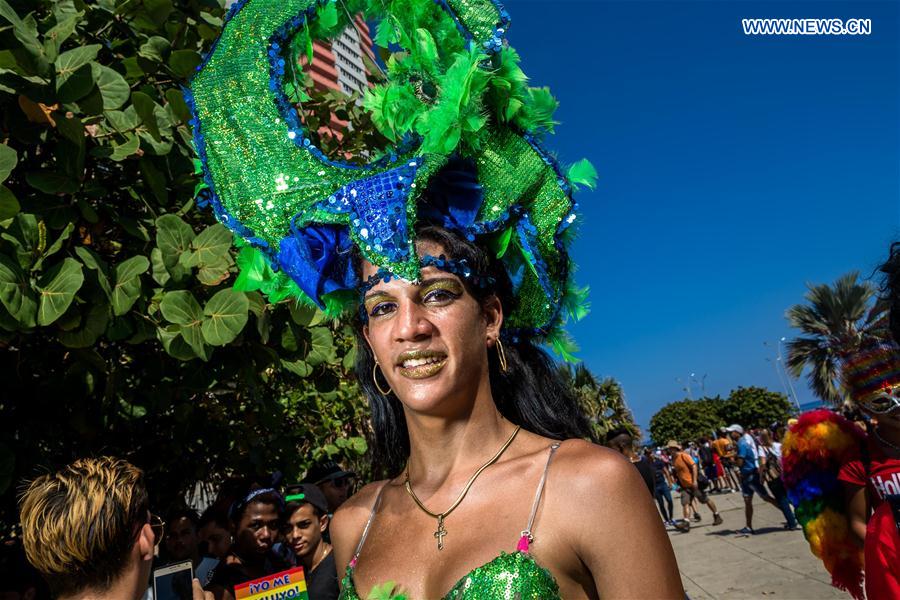 A participant poses during a march against homophobia, in Havana, capital of Cuba, on May 14, 2016.