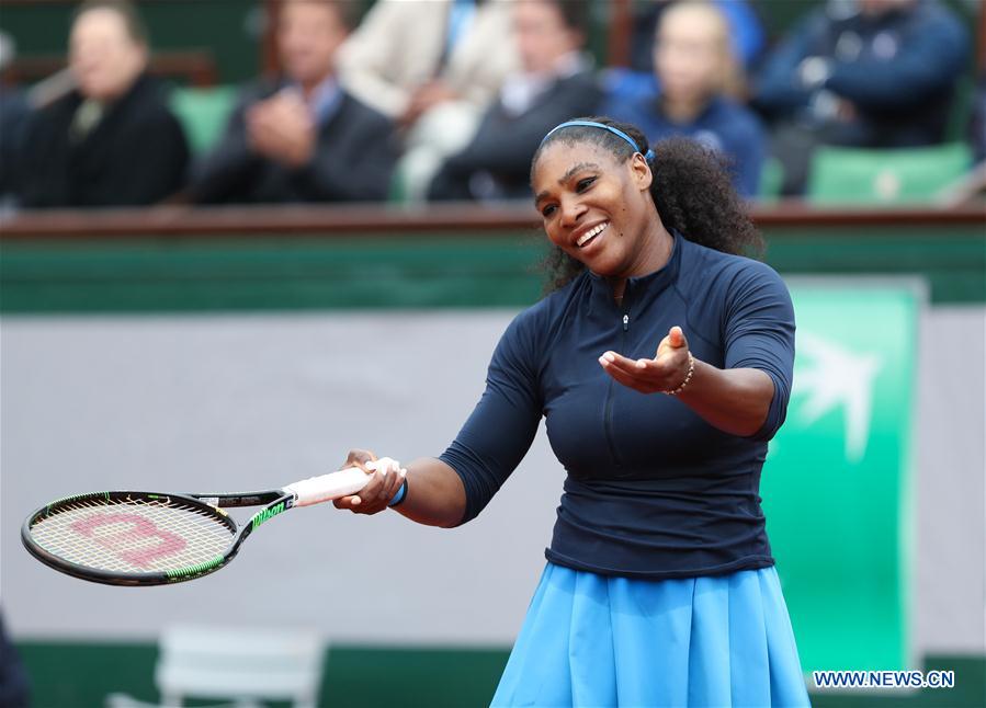 Serena Williams of the United States reacts during the women's singles semifinal match with Kiki Bertens of the Netherlands on the 2016 French Open tennis tournament at Roland Garros, in Paris, France on June 3, 2016. 