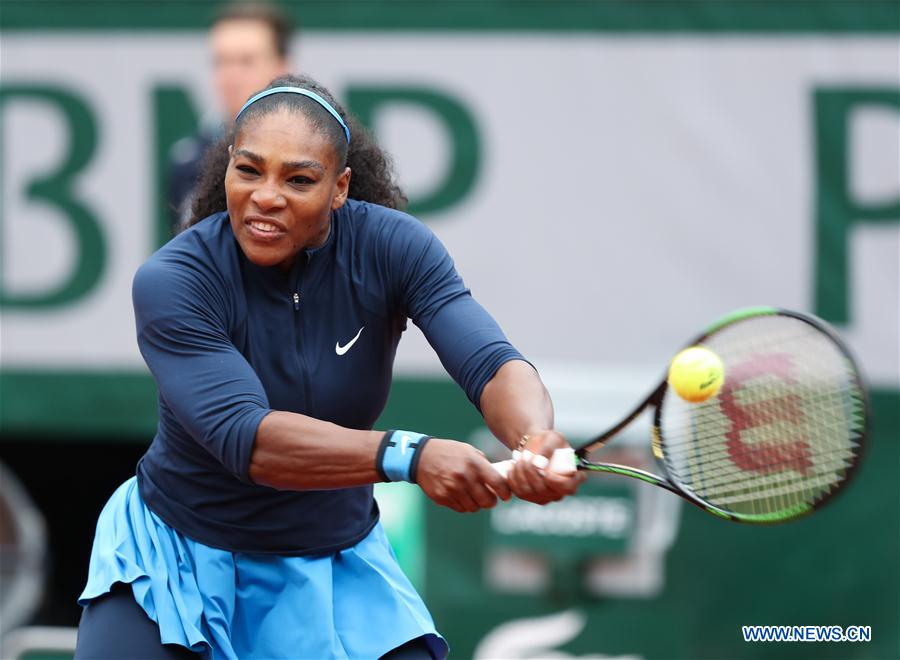 Serena Williams of the United States competes during the women's singles semifinal match with Kiki Bertens of the Netherlands on the 2016 French Open tennis tournament at Roland Garros, in Paris, France on June 3, 2016. 