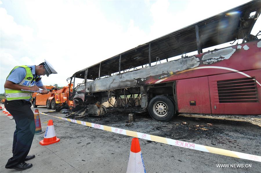 The accident happened at about 10:20 a.m., when the bus crashed into the guardrail on a highway in Yizhang.(