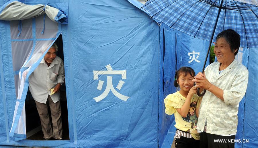 People affected by torrential rainfall in Shucheng have been relocated to safety places.