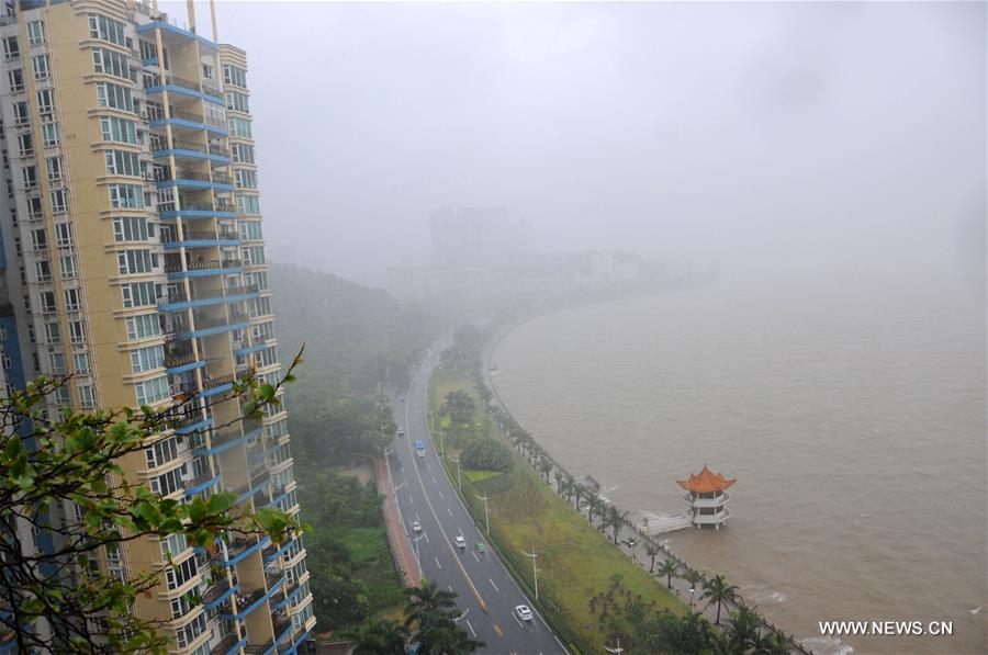 The strong typhoon packing winds up to 151.2 km per hour is moving northwest at 25 km per hour, and is expected to sweep across the cities of Shenzhen, Dongguan, Guangzhou, Foshan and Zhaoqing to Guangdong's neighboring Guangxi Zhuang Autonomous Region