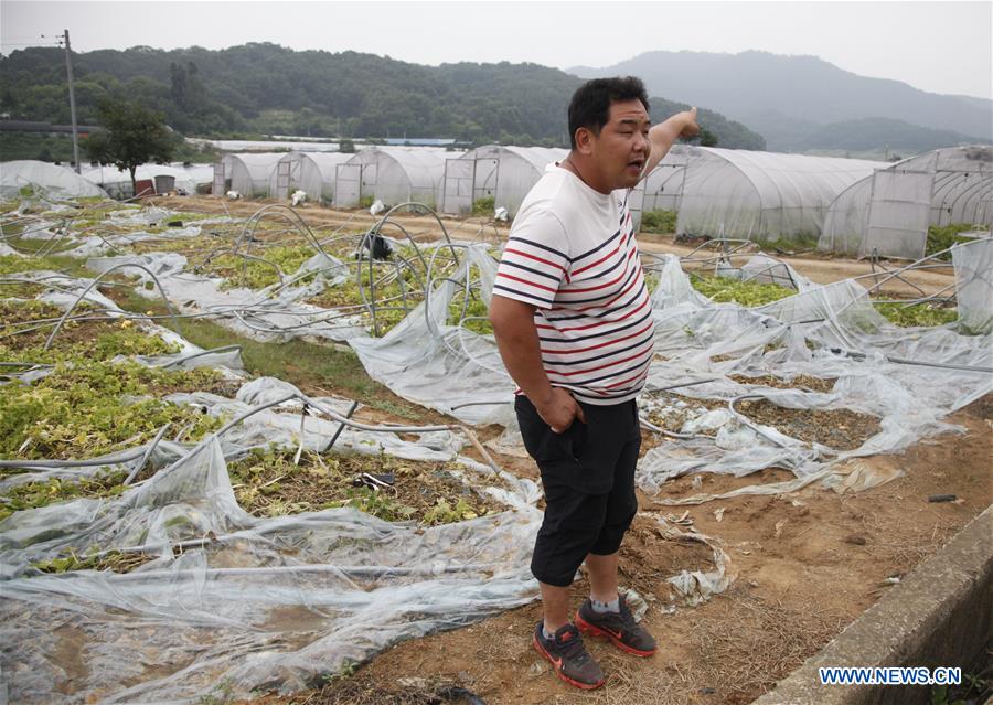 Farmer Shin Jeong-geun speaks to journalists about the deployment of the Terminal High Altitude Area Defense (THAAD) in Seongju county, South Korea, Aug. 2, 2016.