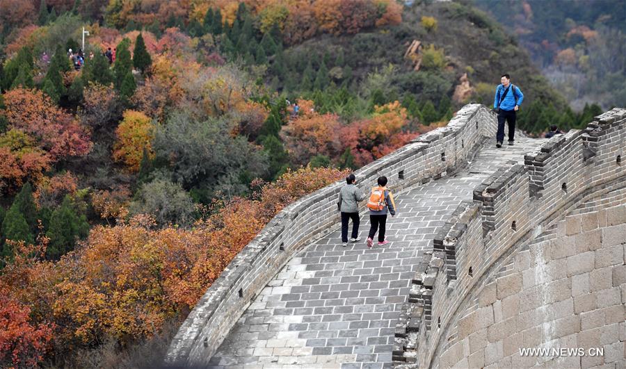 Tourists visit the Badaling National Forest Park in Beijing, capital of China, Oct. 23, 2016.