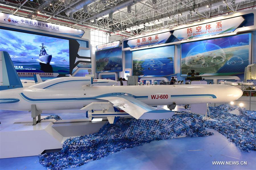 A Wing Loong II unmanned aerial vehicle (UAV) is displayed at the 11th China International Aviation and Aerospace Exhibition in Zhuhai, south China's Guangdong Province, Nov. 2, 2016