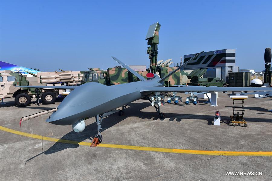 A Wing Loong II unmanned aerial vehicle (UAV) is displayed at the 11th China International Aviation and Aerospace Exhibition in Zhuhai, south China's Guangdong Province, Nov. 2, 2016