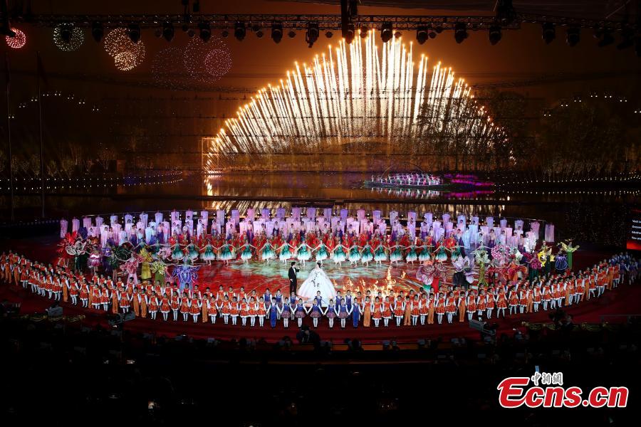 Photo taken on April 28, 2019 shows the opening ceremony of the International Horticultural Exhibition 2019 Beijing in Yanqing District of Beijing, China. Themed on \