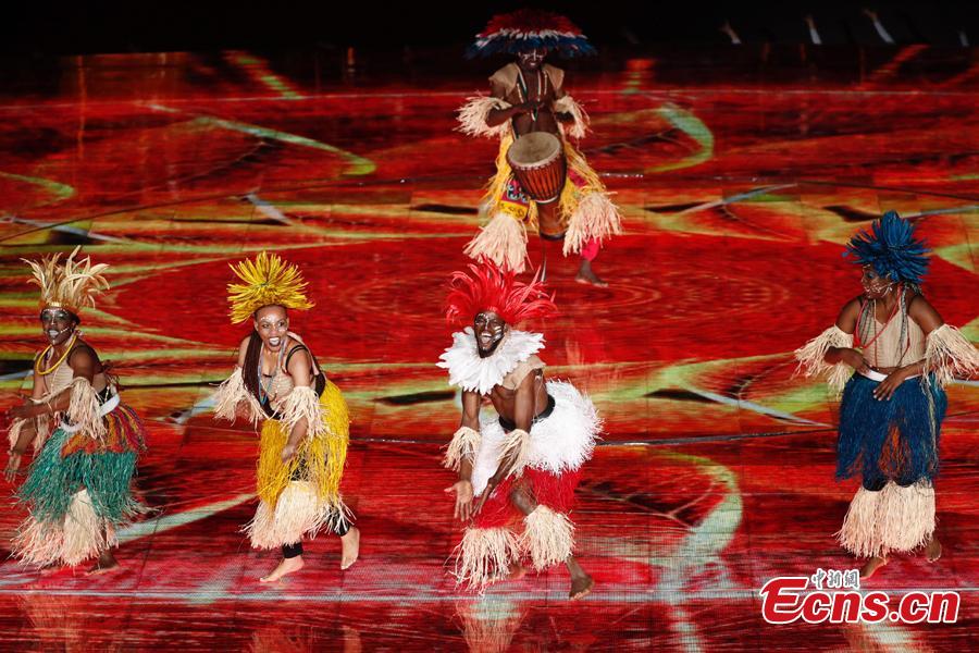 Photo taken on April 28, 2019 shows the opening ceremony of the International Horticultural Exhibition 2019 Beijing in Yanqing District of Beijing, China. Themed on \