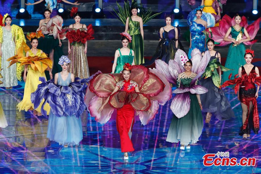 Photo taken on April 28, 2019 shows the opening ceremony of the International Horticultural Exhibition 2019 Beijing in Yanqing District of Beijing, China. Themed on \