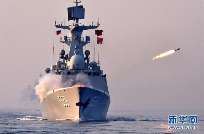 A Chinese naval vessel takes part in a China-Russia joint naval exercise on the sea off Qingdao, east China's Shandong Province, on May 3, 2019. [Photo: Xinhua]