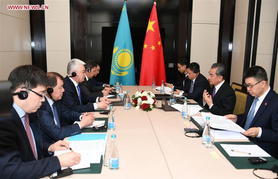 KYRGYZSTAN-BISHKEK-WANG YI-KAZAKH FM-MEETING